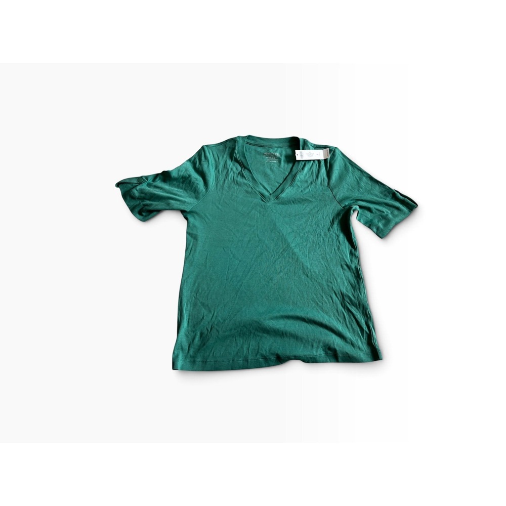 NWT Chico's V-Neck Tee Size 1 M Green Clover Pima Cotton Short Sleeve 570369858